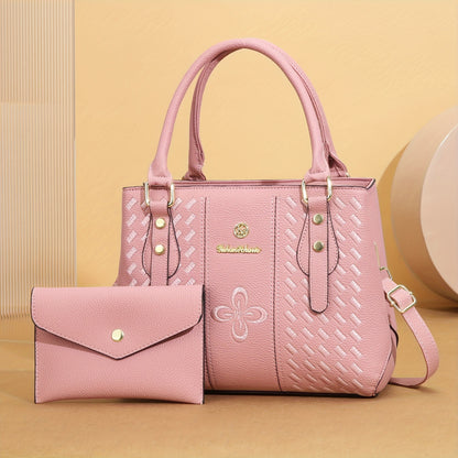 Elegant Women's Embroidered PU Shoulder Bag Set with Bow