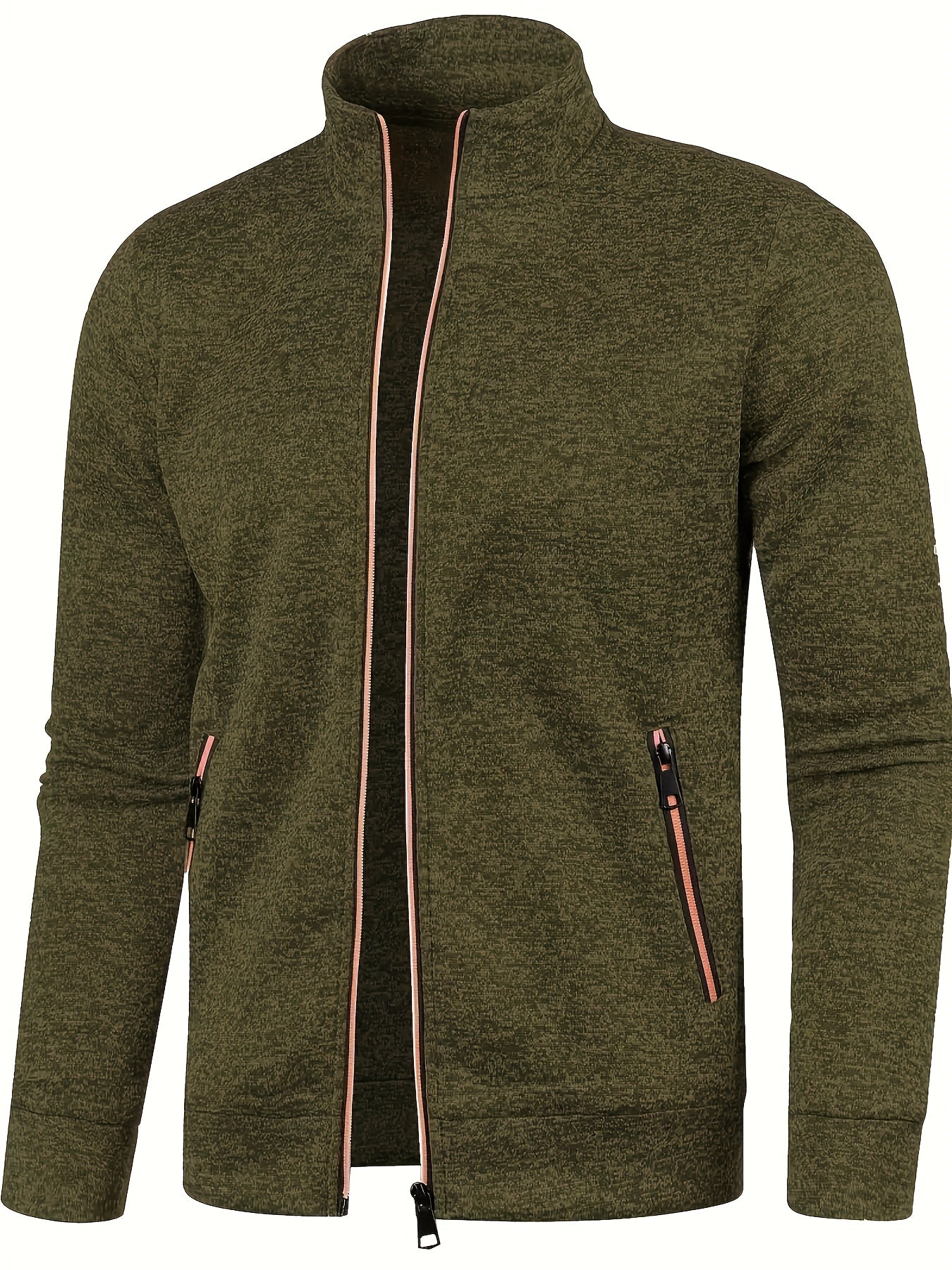 Men'S Casual Windbreaker Jacket with Lapel Collar, Full Zip - Non-Stretch Fabric, Regular Fit, Solid Color, Chain Detail, Woven - Fall/Winter Collection, Perfect Gift