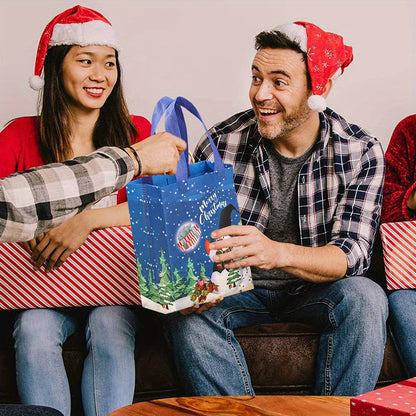 6/12pcs Christmas Gift Bags with Handles, Medium Reusable Non-Woven Tote Bags for Wrapping Gifts or Party Favors, New Year Shopping Bag, 25×20×10cm
