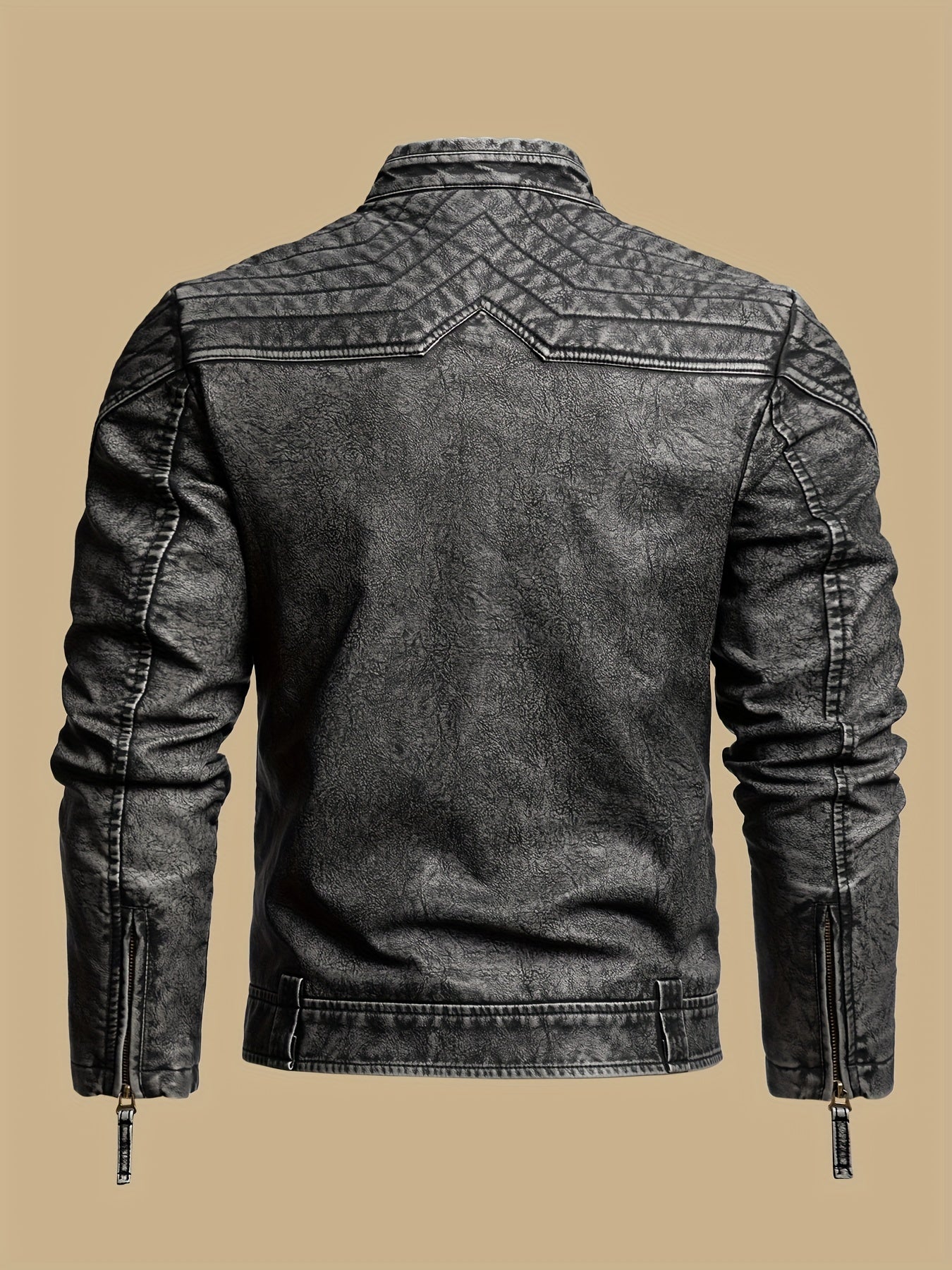 Men's Vintage PU Leather Biker Jacket for Fall Winter