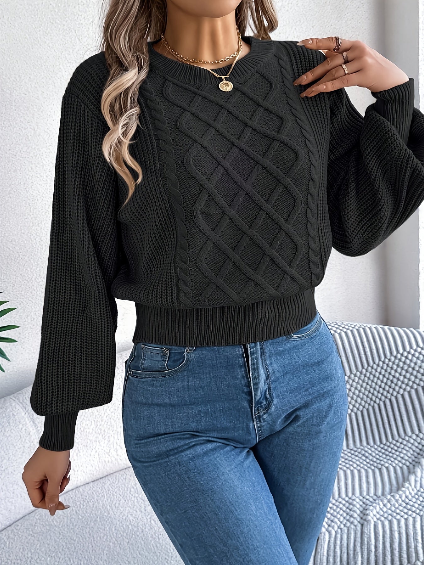 Women'S Elegant Round Neck Sweater - Soft Long Sleeve Pullover, Chic Office to Party Outfit, Cozy Fall Winter Sweater for Everyday & Formal Events