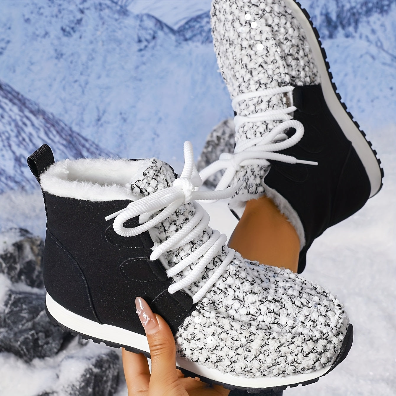 Women'S Cozy Fleece-Lined Winter Boots - & Glittery Snow Boots with Thick Rubber Sole, Lace-Up Design for Cold Weather Comfort, Casual Style, Winter Boots