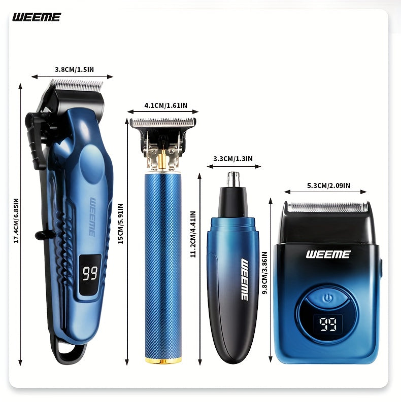 WEEME 4pcs Men's Electric Hair Clipper Set, Beard Trimmer Set, Household Facial Cleansing Set. Hair Cutting, Shaving, Trimming of Nasal Hair, Trimming of Sideburns, Facial Hair Cleaning. USB Charging. for Household Use, Vehic - ayq