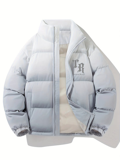 Men'S Color-Block Quilted Jacket - Cozy Fleece-Lined Winter Coat with Stand Collar, Zip-Up Design, and Multiple Pockets for Casual Wear, Winter Jacket, Thick