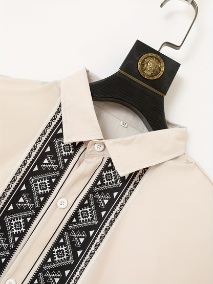 Men'S Two-Piece Set Consisting of a Casual Short-Sleeve Button-Up Shirt And Drawstring Pants, Perfect for Summer Wear.
