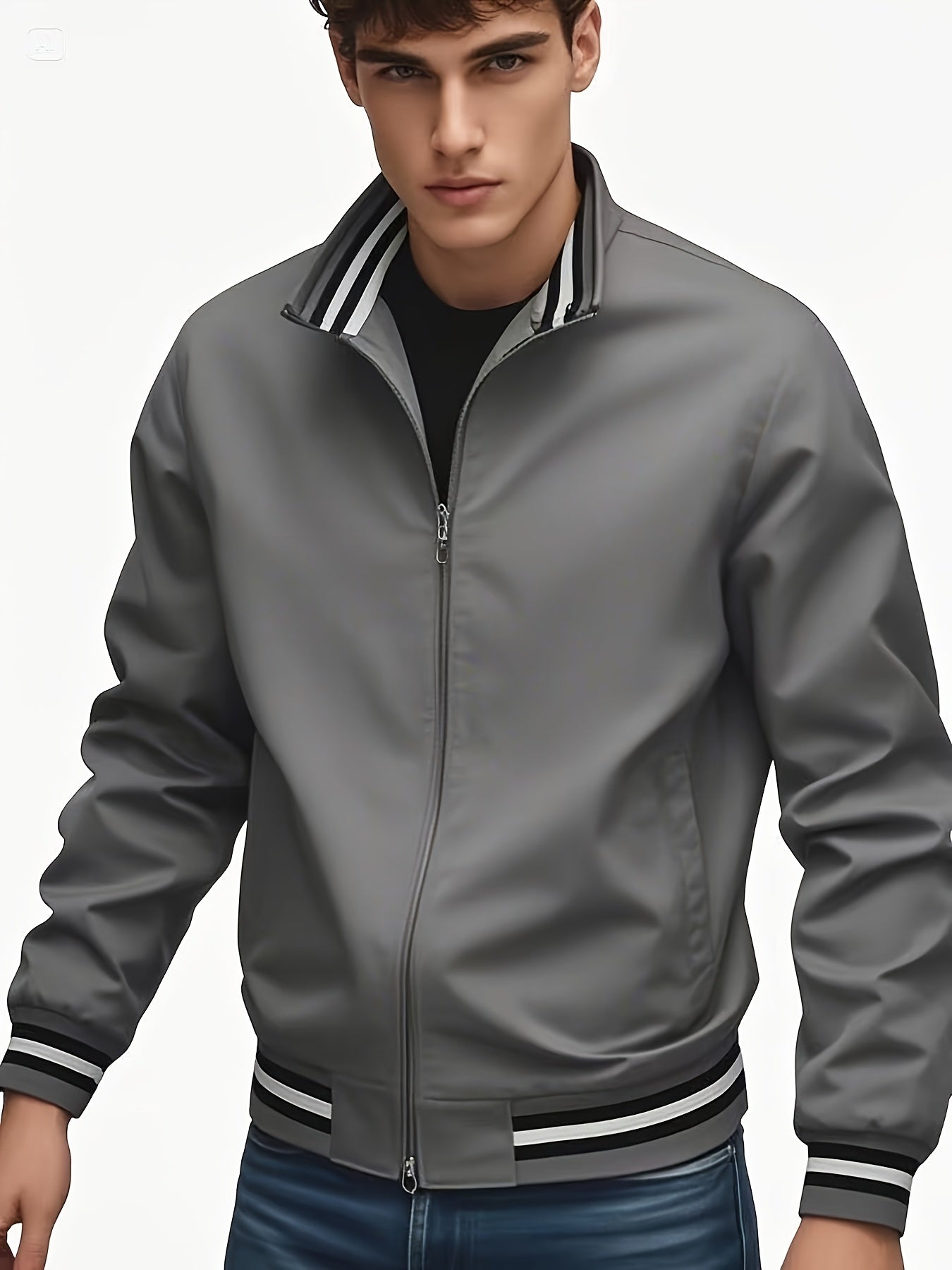 A Men'S Stylish Pilot Jacket, Made of Durable Fabric, Features Classic Striped Details, Perfect for Casual Outings Or Hiking. It Offers a Sense of Confidence And Fashion, Making It an Ideal Gift for Men