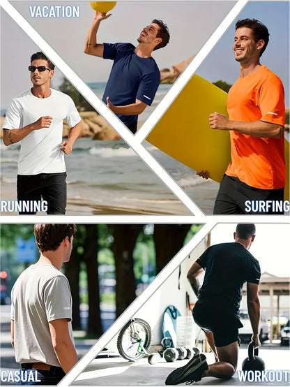 2pcs Men's Quick-Dry T-Shirts - Moisture-Wicking Breathable Gym Shirts with Custom Logo Print, Regular Fit Round Neck for Workout  Casual Wear, Workout Shirts, Durable Sportswear
