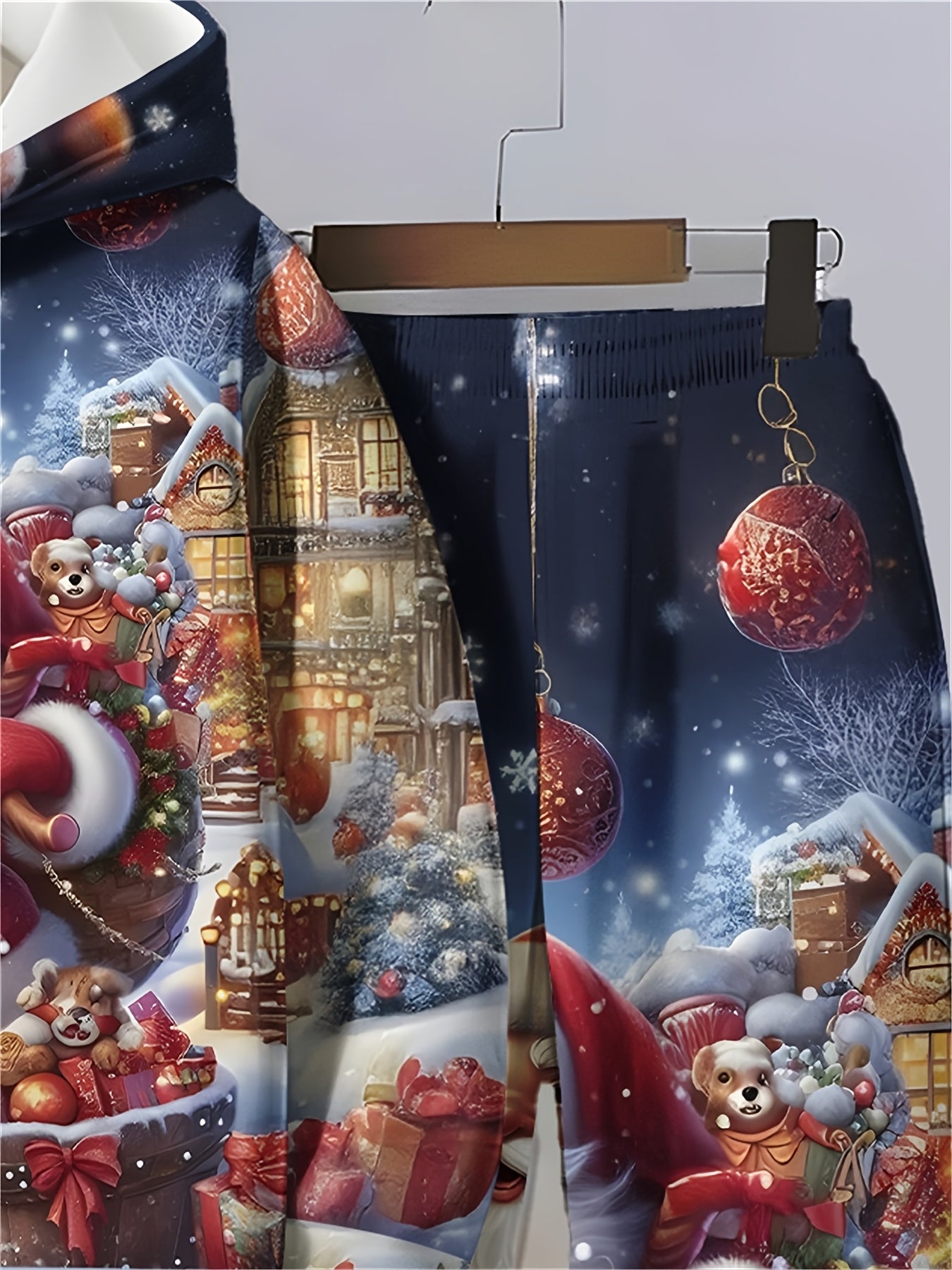 Boys' Digital Print Hooded Sweatshirt and Sweatpants Set - Christmas Hooded Pullover and Long Pants Two-Piece Set, Perfect for Outdoor