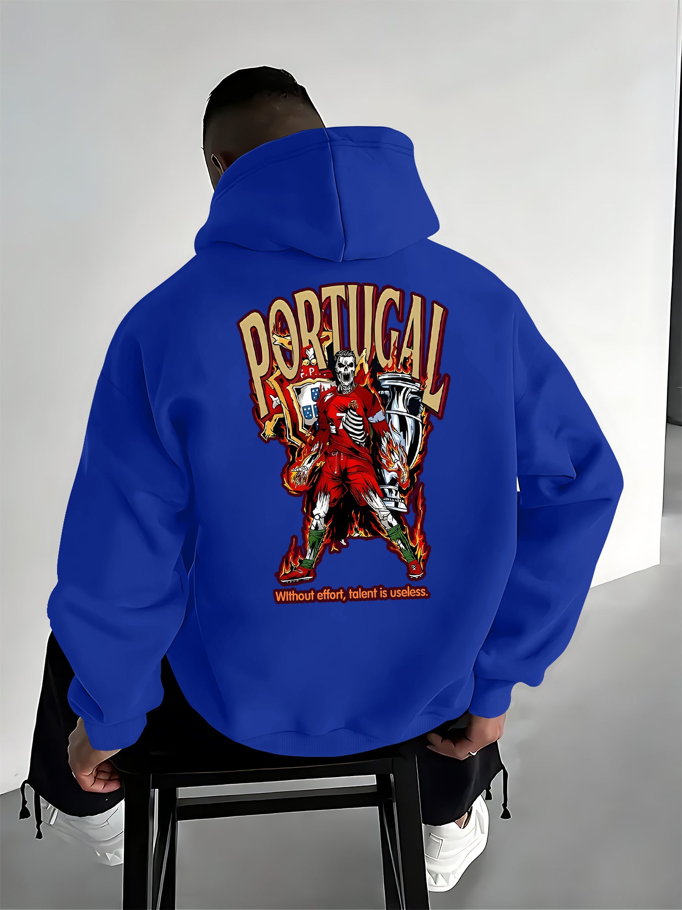 Men's Casual Hooded Pullover with Portugal Football Print
