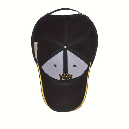 NY Embroidered Baseball Cap - Stylish Black Polyester Hat with Golden "NY" Design, Perfect for Spring & Fall Sports and Casual Wear, Casual Headwear | Embroidered Cap | Polyester Cap