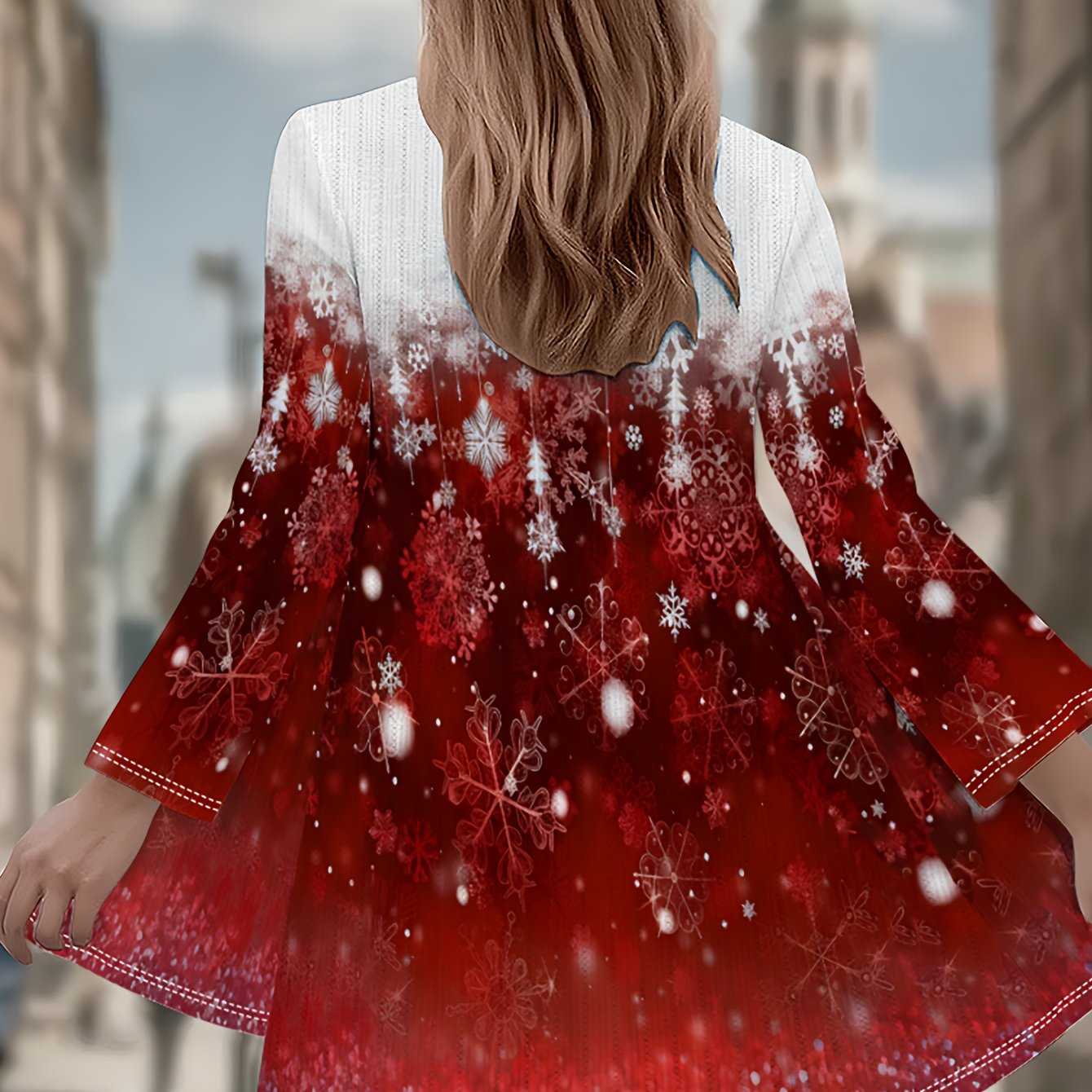 Plus Size Women's Winter Cardigan Coat - Burgundy Red & White Snowflake Print Deep Jacket, Loose-Fit Collar Sweater Coat for Christmas, New Year's Eve Parties & Cold Weather (Machine Washable)