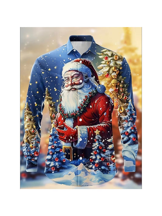 In 2025, Halloween, Thanksgiving, Christmas, New Year, Parties, New Men'S Shirts, Long-Sleeve Christmas Print Cardigans, Casual Collared Tops, Christmas Clothes For Men