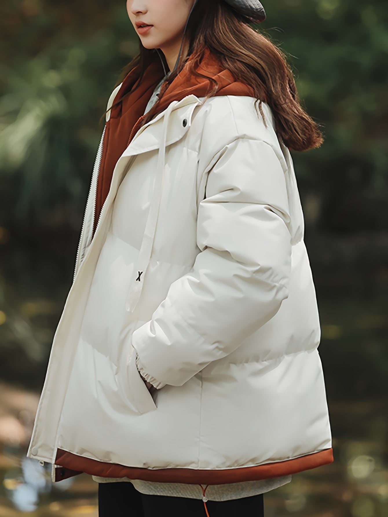 Women'S Light Blue Hooded Puffer Jacket - Cozy Fleece-Lined Winter Coat with Drawstring Hood, Casual Style for Cold Weather, Winter Coat