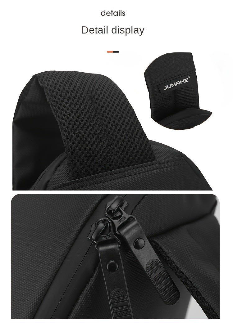 JUMAHE Men's USB Charging Crossbody Bag with Dual Power Ports, Hexagonal Geometric Design Street Style Shoulder Bag - Premium Durable Fabric, Adjustable Strap  Zipper Closure for Daily Commute (Black/Grey), Bags for Travel,