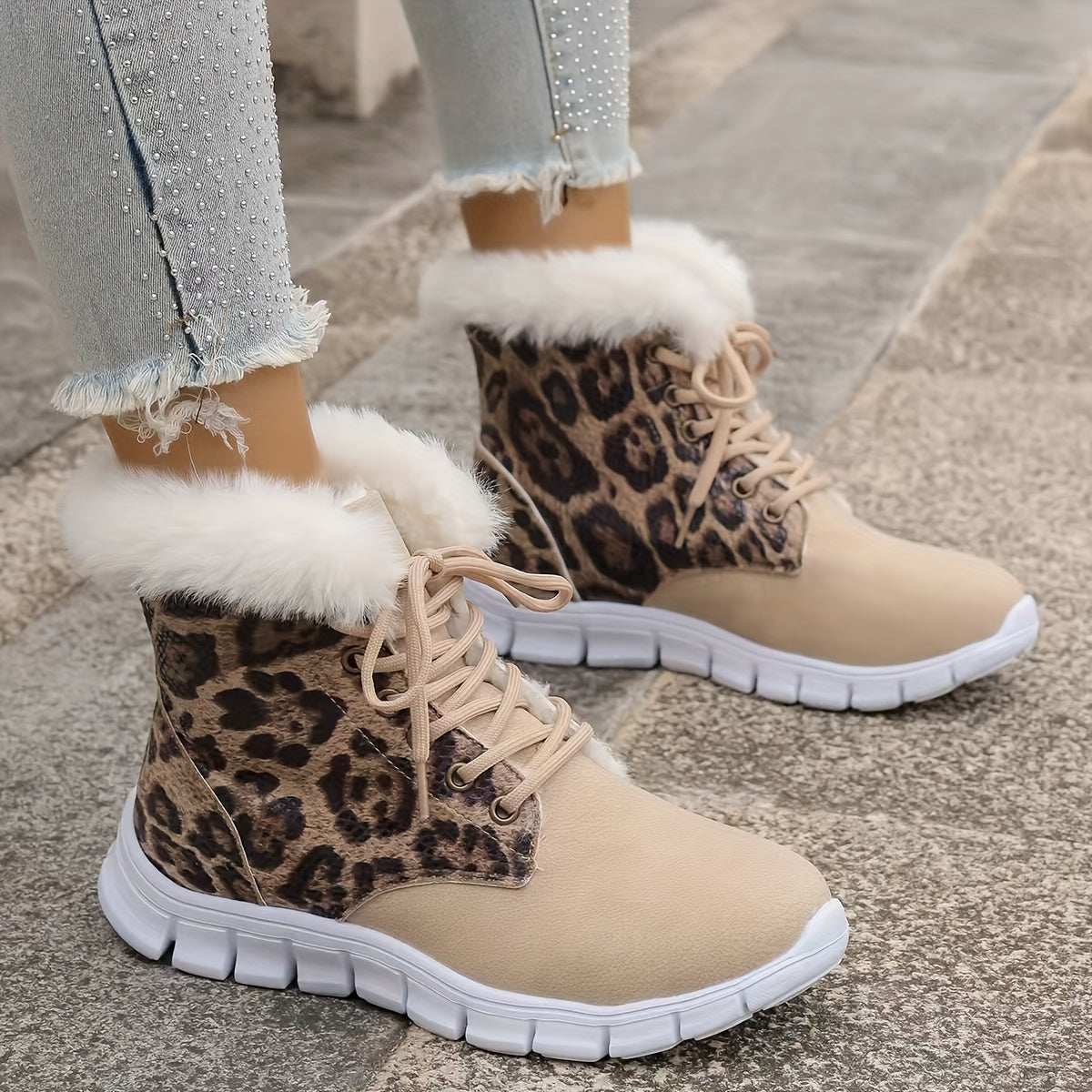 Women'S Winter Snow Boots with Plush Fleece Lining - Thick Insulated Round Toe EVA Sole, Animal Print (Leopard/Zebra/Deer) - Cozy Fleece Lining & faux fur Trim - Slip-On Closure