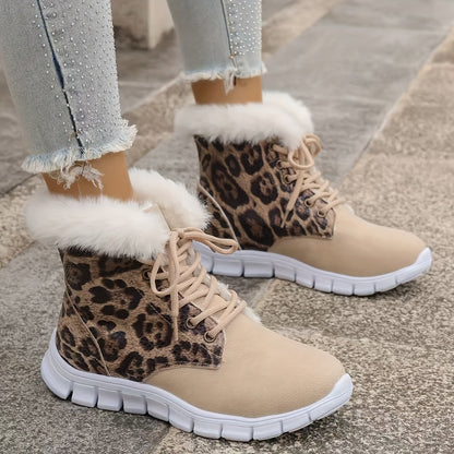 Women'S Winter Snow Boots with Plush Fleece Lining - Thick Insulated Round Toe EVA Sole, Animal Print (Leopard/Zebra/Deer) - Cozy Fleece Lining & faux fur Trim - Slip-On Closure