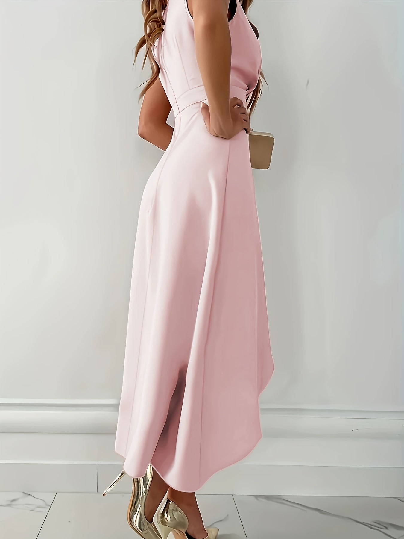 Women’s V-Neck Sleeveless Ruffle Dress for Spring Summer
