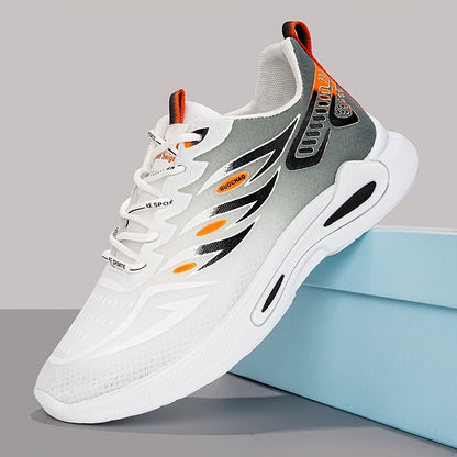 Men's Breathable Athletic Sneakers - Stylish Color Block Design with Blue Accents, Lightweight Running Shoes for Outdoor Activities and Casual Wear, Rubber Sole Footwear, Fabric Upper