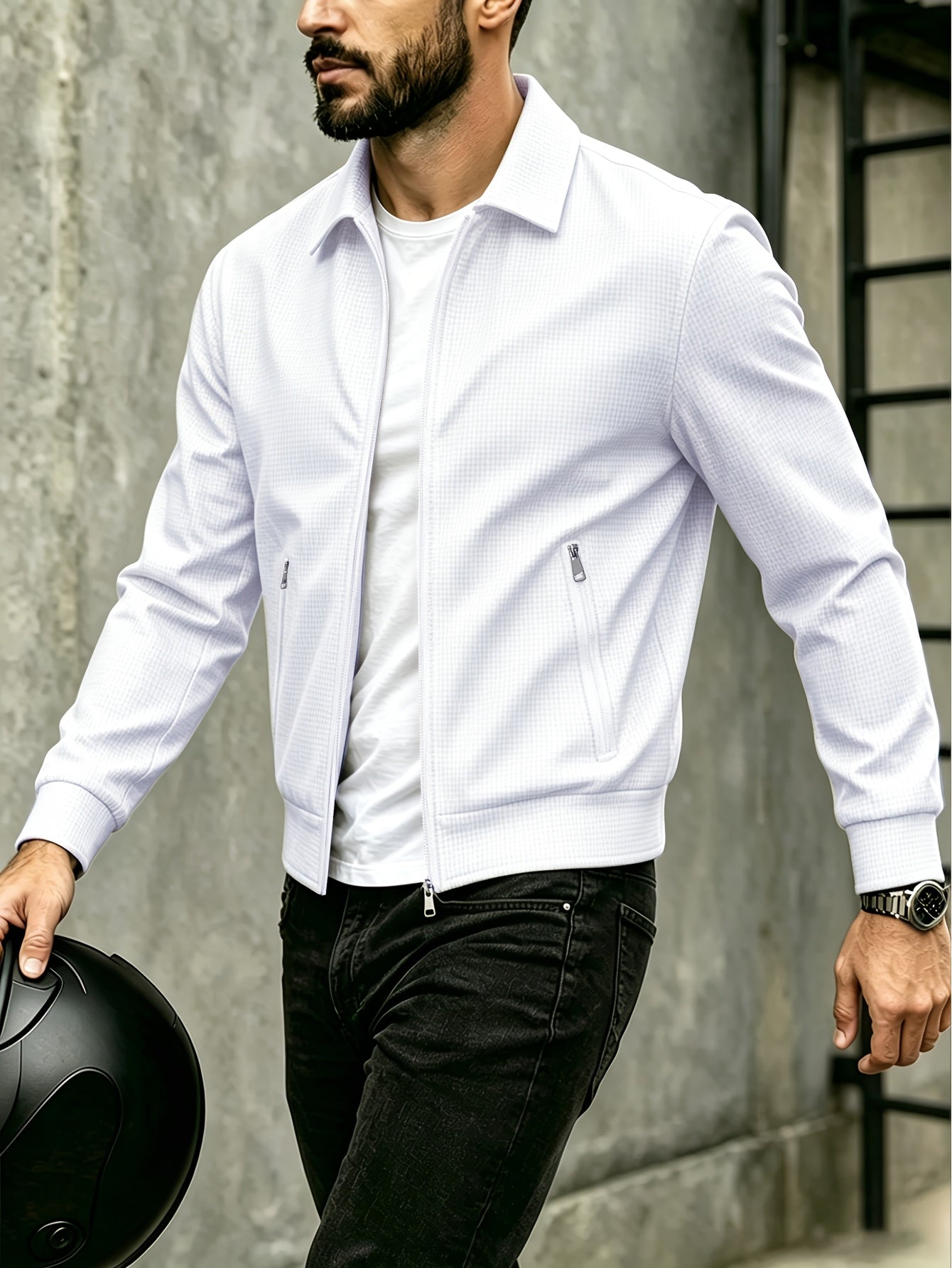 Men's Spring/Fall Sporty Lapel Waffle Knit Zip Jacket