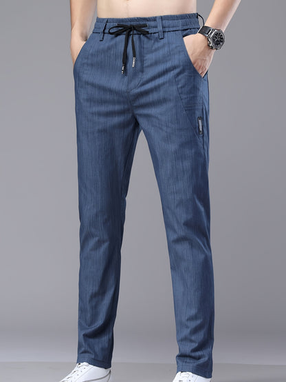 Men's Lightweight Cotton Stretch Business Pants, Slim Straight Fit