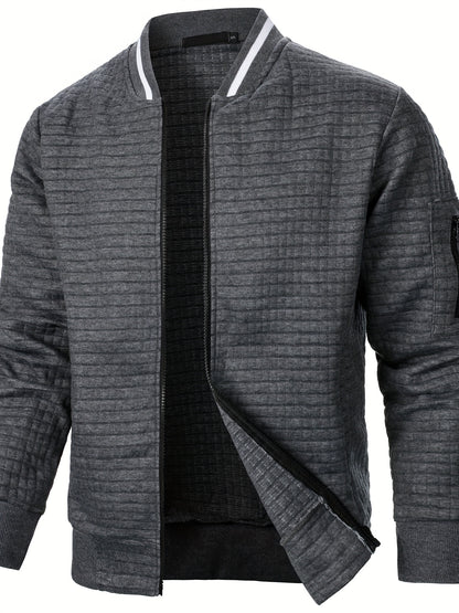 Men'S Zip-Up Jacket - Full-Zip Front Closure, Stand Collar, Lightweight Outerwear for Office, Casual & Formal Events - Spring/Fall Transitional Clothing - Easy-Care Modern Men'S Coat, Zip Up Jacket, Autumn Layering, Sleek Des