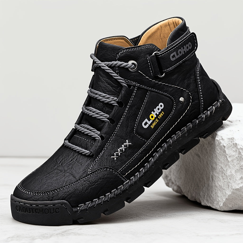 Men's Retro High-Top Casual Ankle Boots with Buckle & Lace-Up
