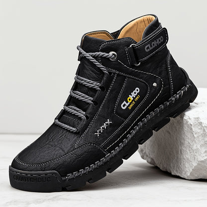 Men's Retro High-Top Casual Ankle Boots with Buckle & Lace-Up