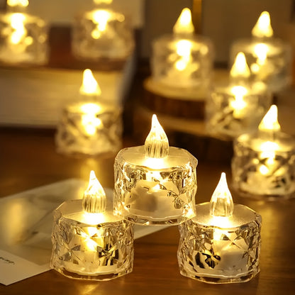 LED Candle Set with Crystal Pattern - Battery-Powered Indoor Table Decorations for Birthdays, Christmas, Halloween, Weddings, Parties & Holidays, Non-Rechargeable Battery, Round Shape, Holiday Candle Lighting | Elegant Candle