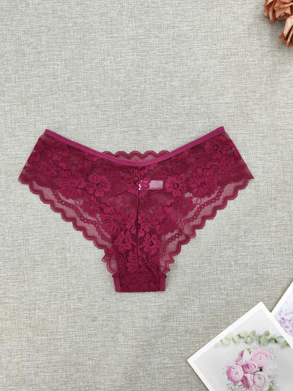 6-Pack Women's Semi-Sheer Lace Bikini Panties - Full Coverage