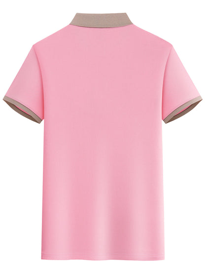 Men's Shirt - Light Pink and Beige Collar Golf and Tennis Shirt, Front Button Grid, Used for Formal Leisure Activities - L112-26, Sportswear, Button Grid, High Quality Fabric, Fashionable Top, Sports Enthusiasts, Perfect Gift - ayq