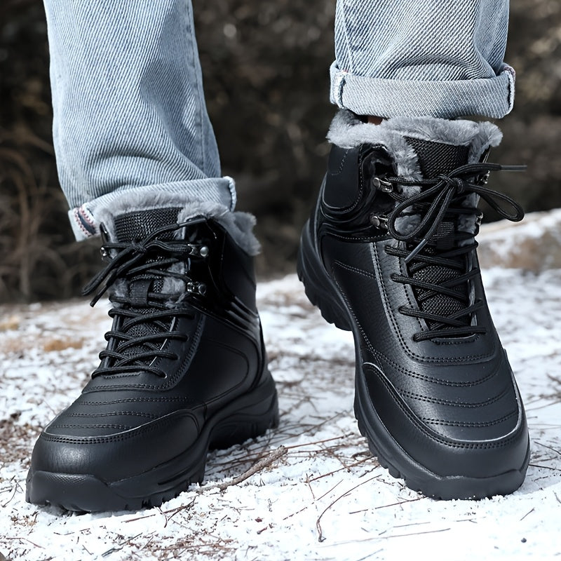 Men'S High-Top Snow Boots for Winter, Featuring Thickened Fleece for Warmth, Designed for Outdoor Activities with Slip-Resistant And Wear-Resistant Properties.