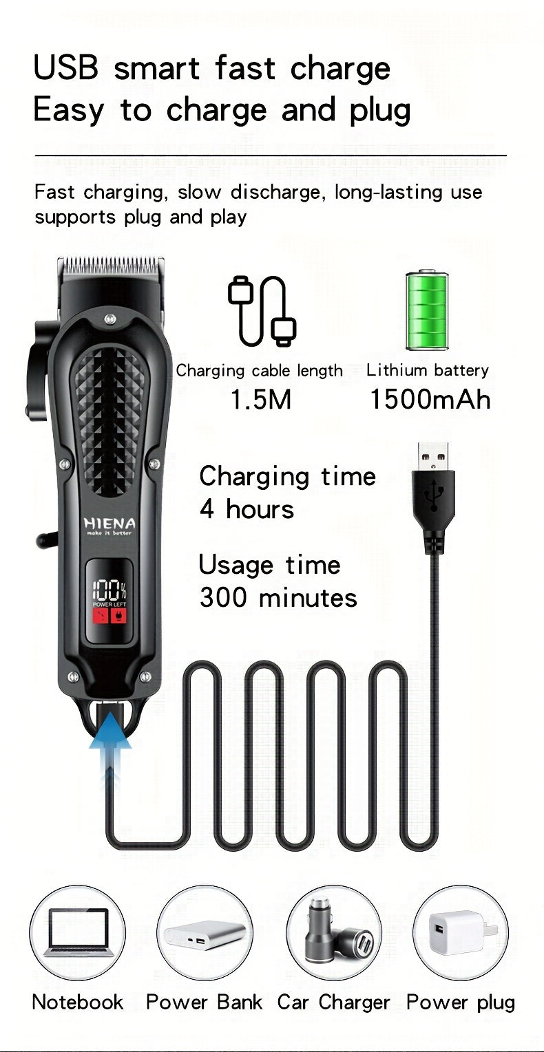 HIENA Professional Hair Clippers for Men and Women with LCD Display, USB Rechargeable, ≤36V Operating Voltage, 18650 Series Lithium Battery, Efficient and Precise Haircutting for Salon and Home Use - ayq