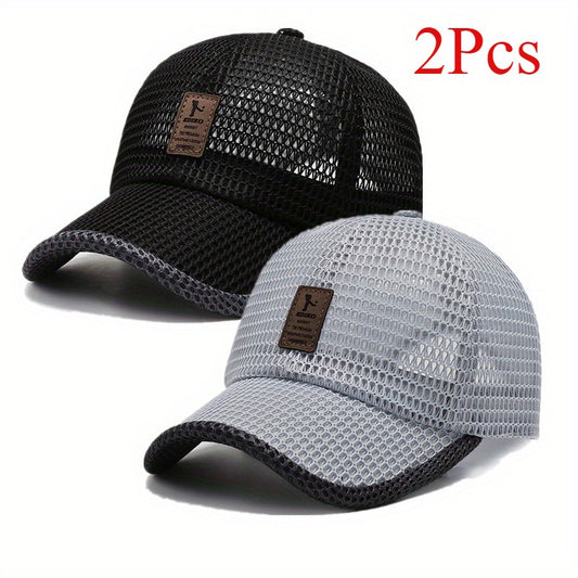 2pcs ediko Mesh Cap with Edge, Summer Mesh Baseball Cap for Men, Truck Driver Mesh Cap, Outdoor Sports Running