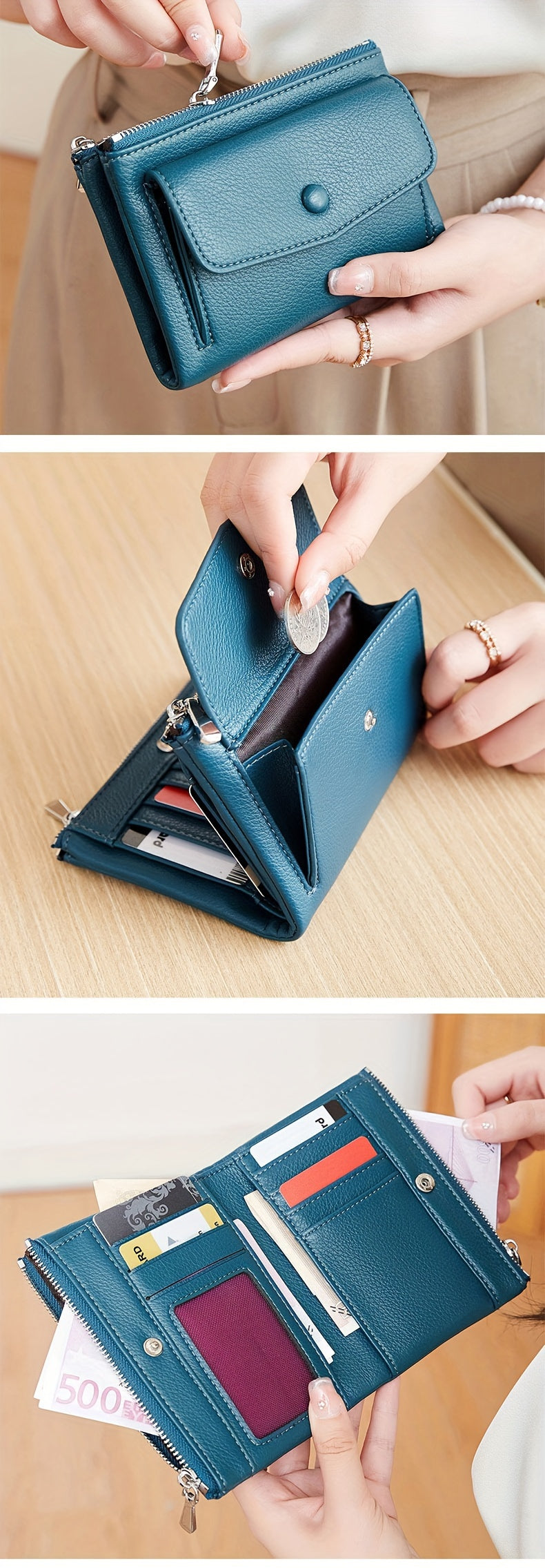 MIYIN Women's Wallet - Large Capacity Double Zipper Credit Card Holder with Coin Pocket, Lightweight Handbag for ID, Cash & Keys, Minimalist for daily Commute & Travel, Easy-Care Design for busy Ladies