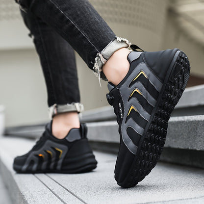Men's Striped Casual Shoes Rotary Buckle Comfy Durable Outdoor Jogging Hiking Fishing, All Seasons