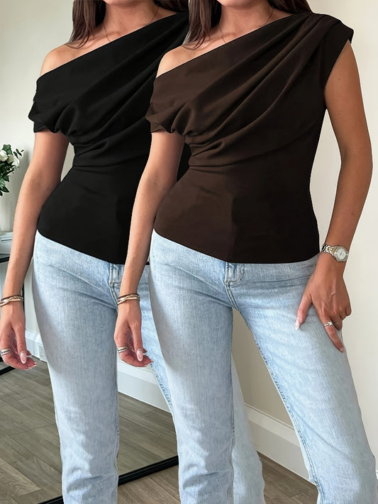 Elegant Off-Shoulder Slim Fit Casual Two-Piece Top Set