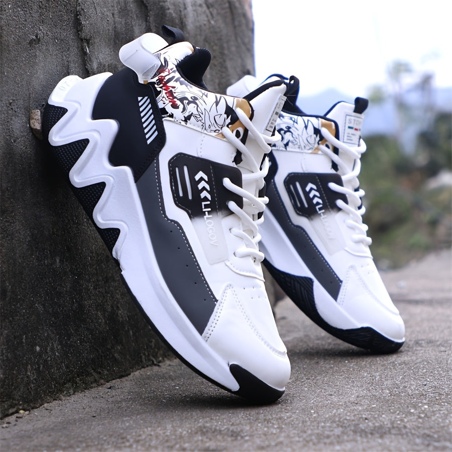 Men's High-Top Basketball Sneakers, Preppy Street Style, Solid Color with Cartoon  Stripes, All-Season Lace-Up Sports Shoes, Faux Upper, Fabric Inner, Rubber Sole, for Running, Hiking  Casual Wear, Outdoor Activities Shoes