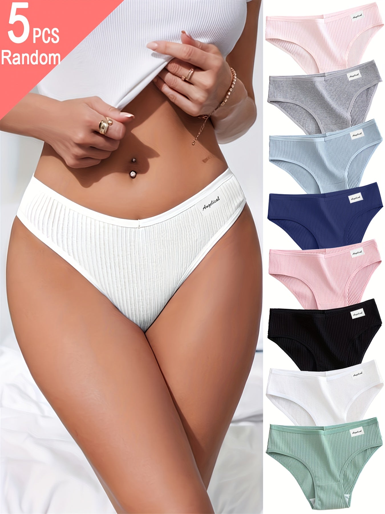 5-Pack Women's Ribbed Cotton Briefs High-Waist Comfortable Fit