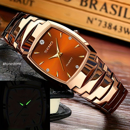 Men's Retro Square Business Watch with IPX7 Waterproof Alloy Strap
