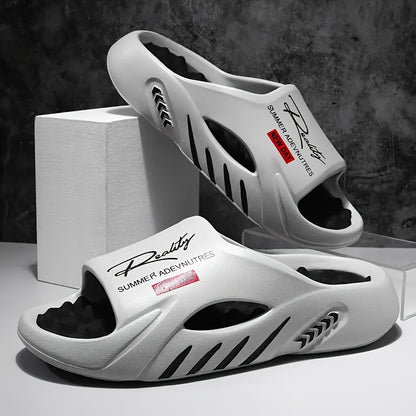 Men's Casual Summer Slip-On Beach Sandals with Stripes