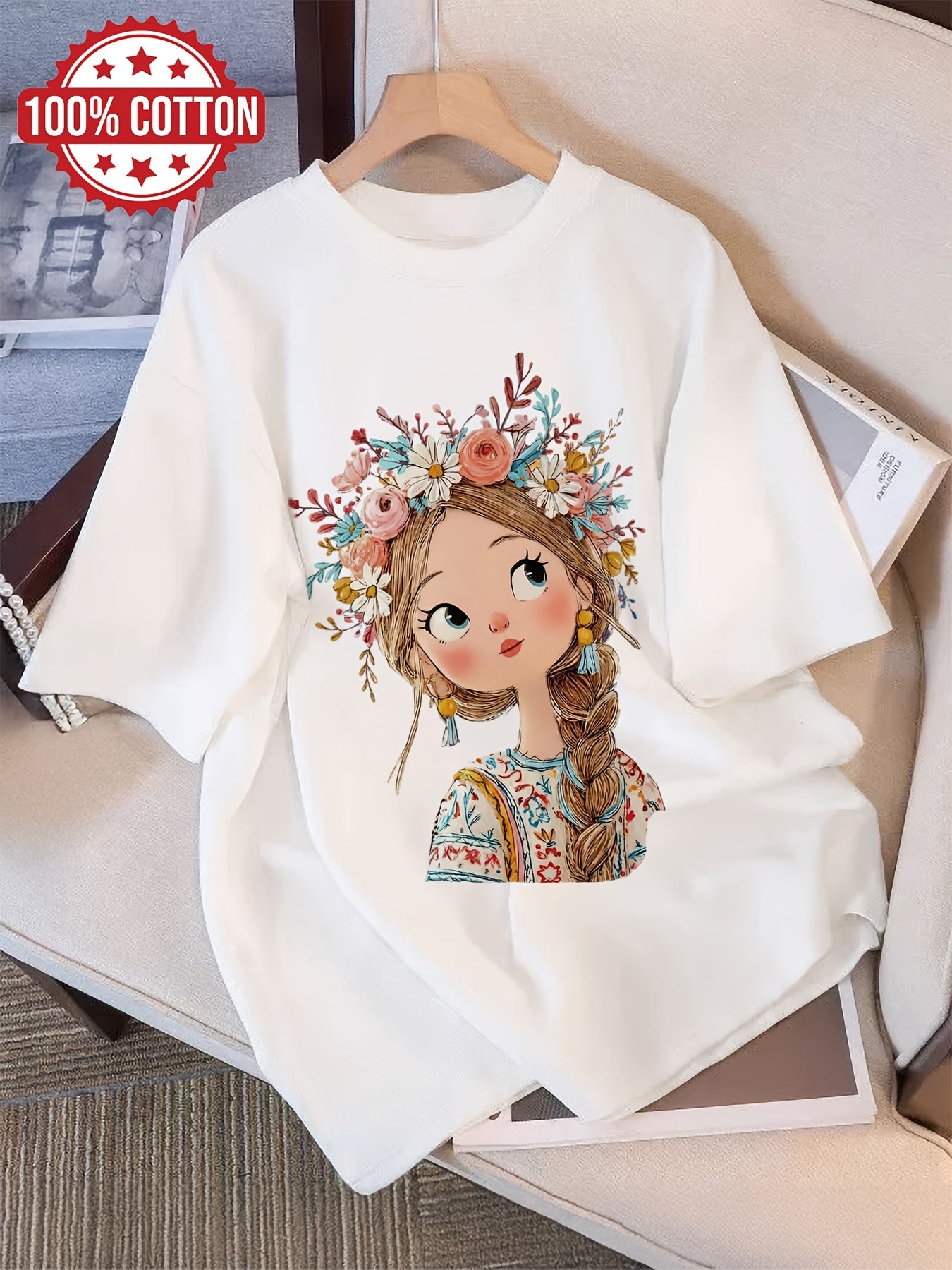 Women's Casual Cotton Graphic Print T-Shirt for Spring & Summer