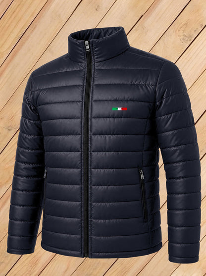 Men's Stand Collar Padded Coat with Stripe Accent for Fall Winter