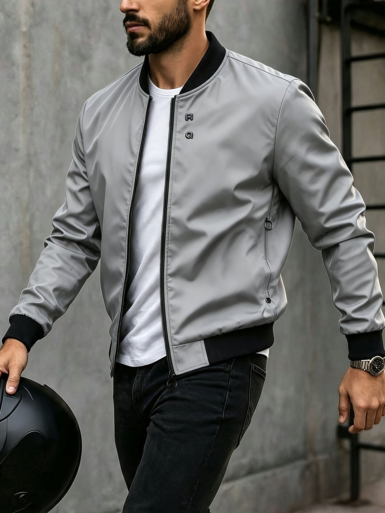 Men's Casual Baseball Jacket Solid Color Sports Zipper Coat