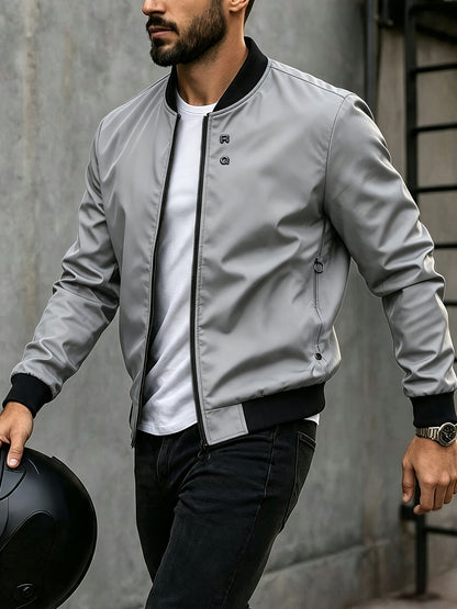 Men's Casual Baseball Jacket Solid Color Sports Zipper Coat