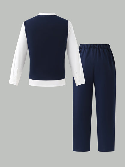 Boys' Slim Fit Formal Vest and Pants Set for Spring Summer