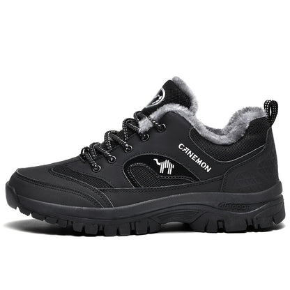 CANEMON Men's Low-Top Winter Snow Boots Sneakers - Olive Green & Black Traction Tires, Animal Print Design, EVA Cushioned Insole & Rubber Sole for Ice & Snow, All-Terrain Comfortable Walking Shoes