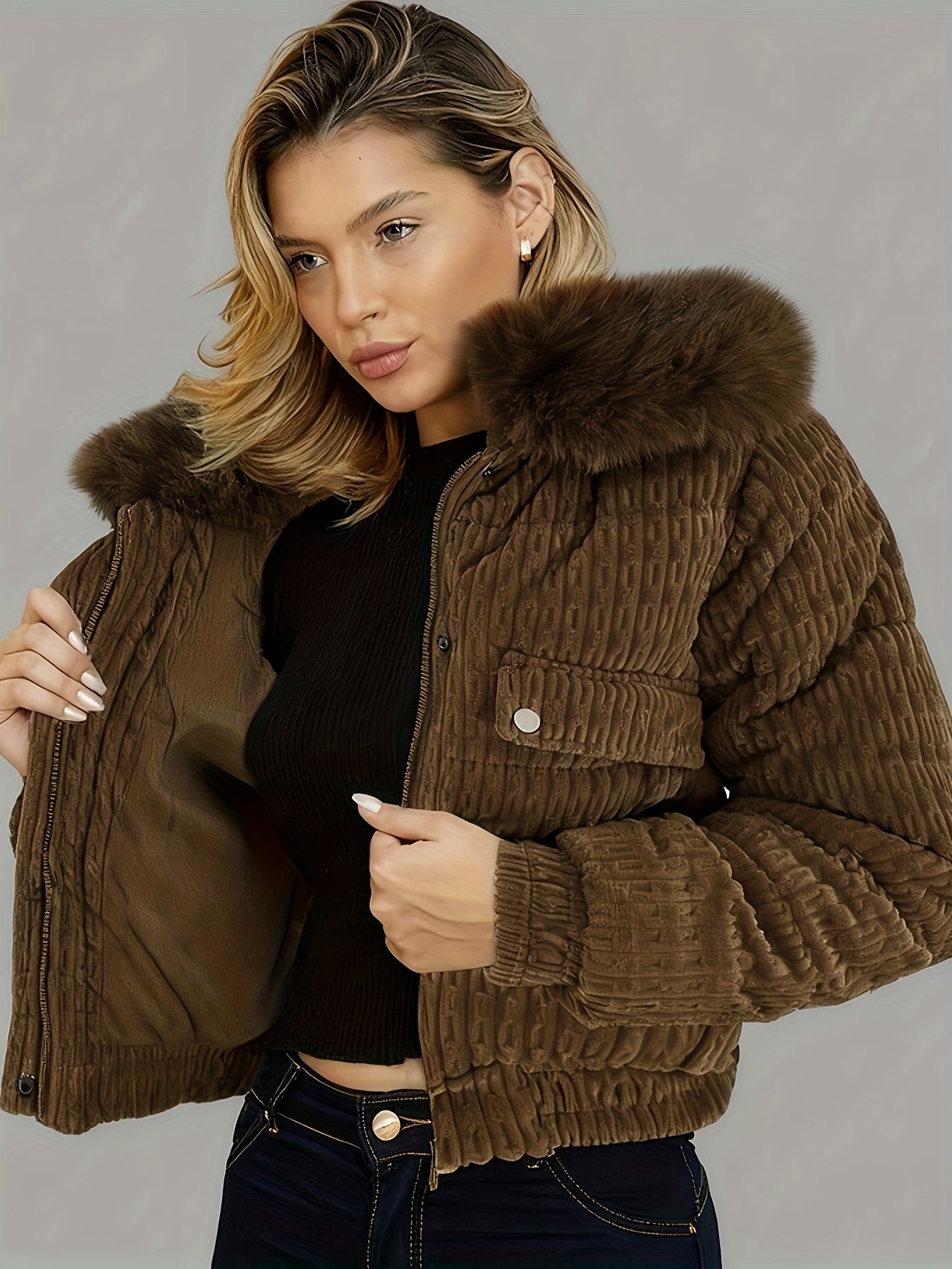 Women'S Winter Jacket - Full-Zip Coat with Detachable Fur Collar, Burgundy/Red - Cold Weather Outerwear for Everyday & Formal Events