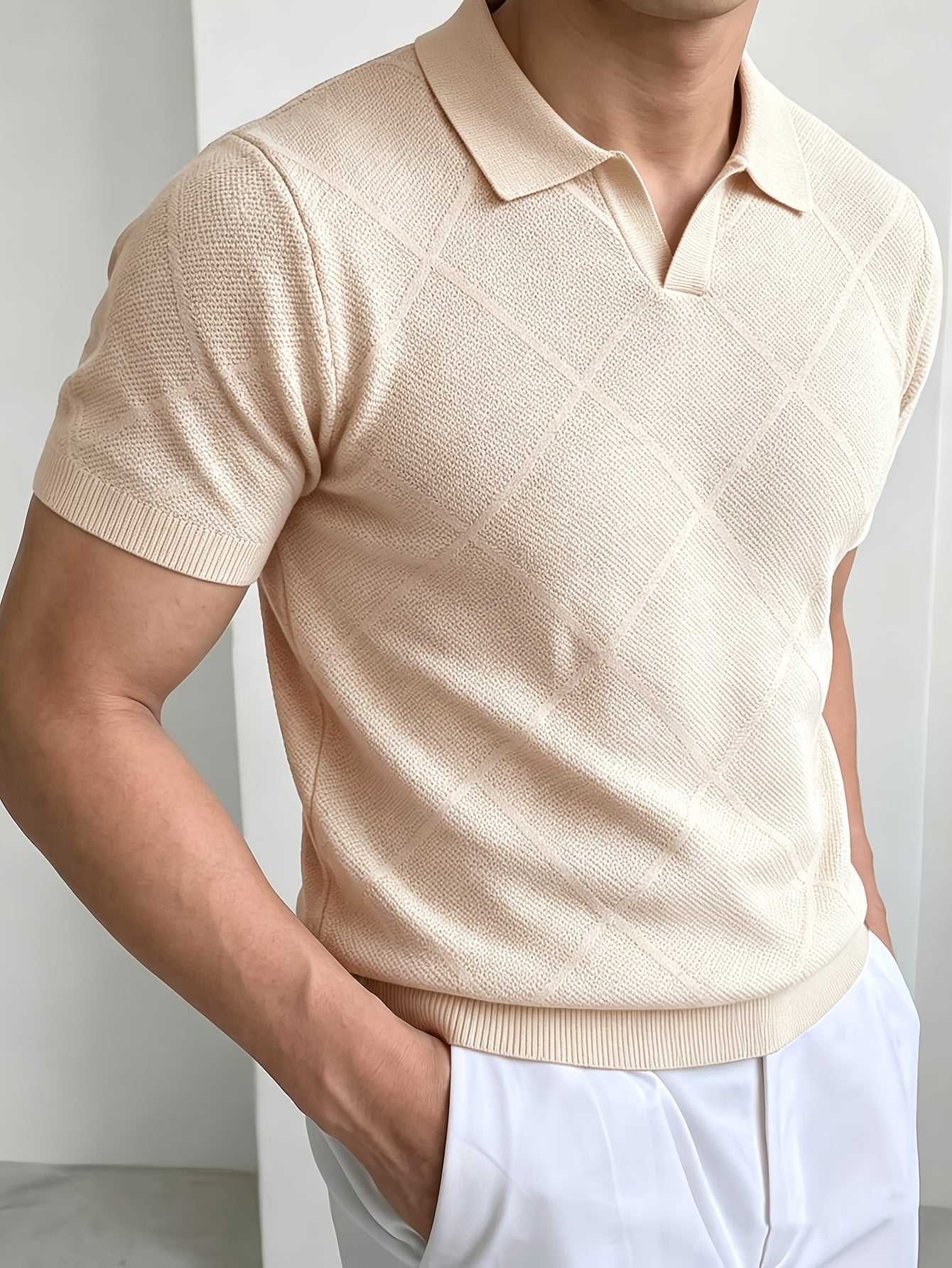 Men's Summer Slim Fit Vintage Knit Polo Shirt with Lapel Collar