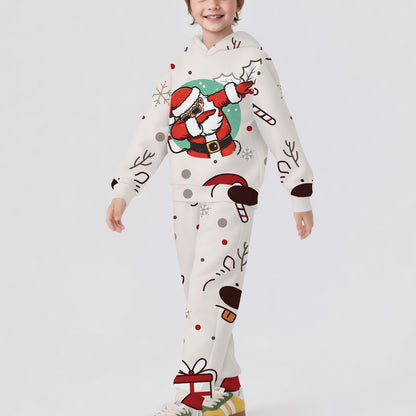 2pcs Boys' Hooded Sweatshirt Set with Santa Claus & Reindeer Print - Cozy Fall/Winter Casual Sportswear, Regular Fit, Ideal for Outdoor Activities & Holiday Gifts, Perfect for Outdoor, Clothes For Boys, Boy Tracksuit Set