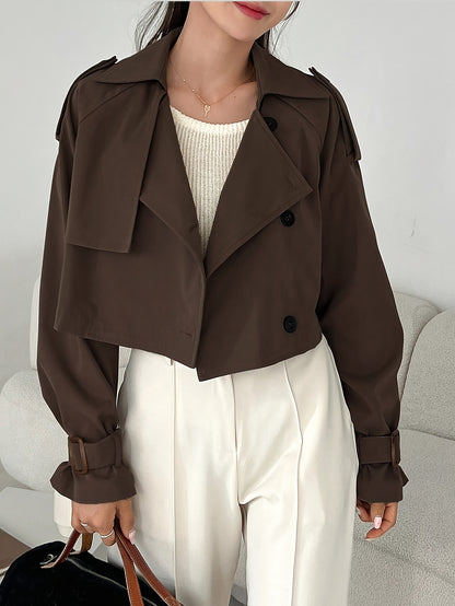 Women's Elegant Solid Color Short Windbreaker Jacket - Lightweight Versatile Outerwear for Casual & Formal Outfits, Easy Care Hand Wash/Dry Clean, Durable Fabric